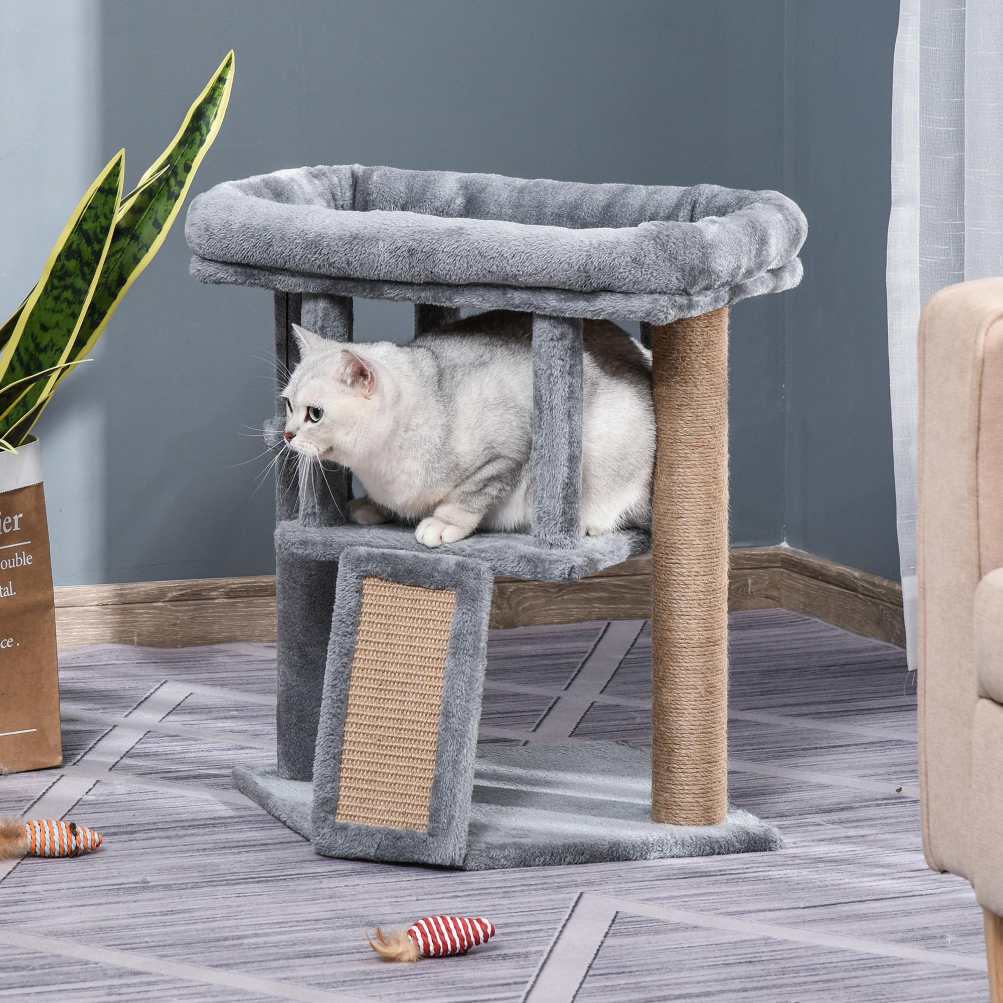 Cat Tree Activity Centre W/ Scratching Pad, Toy Ball, Cat House – Grey Pawhut