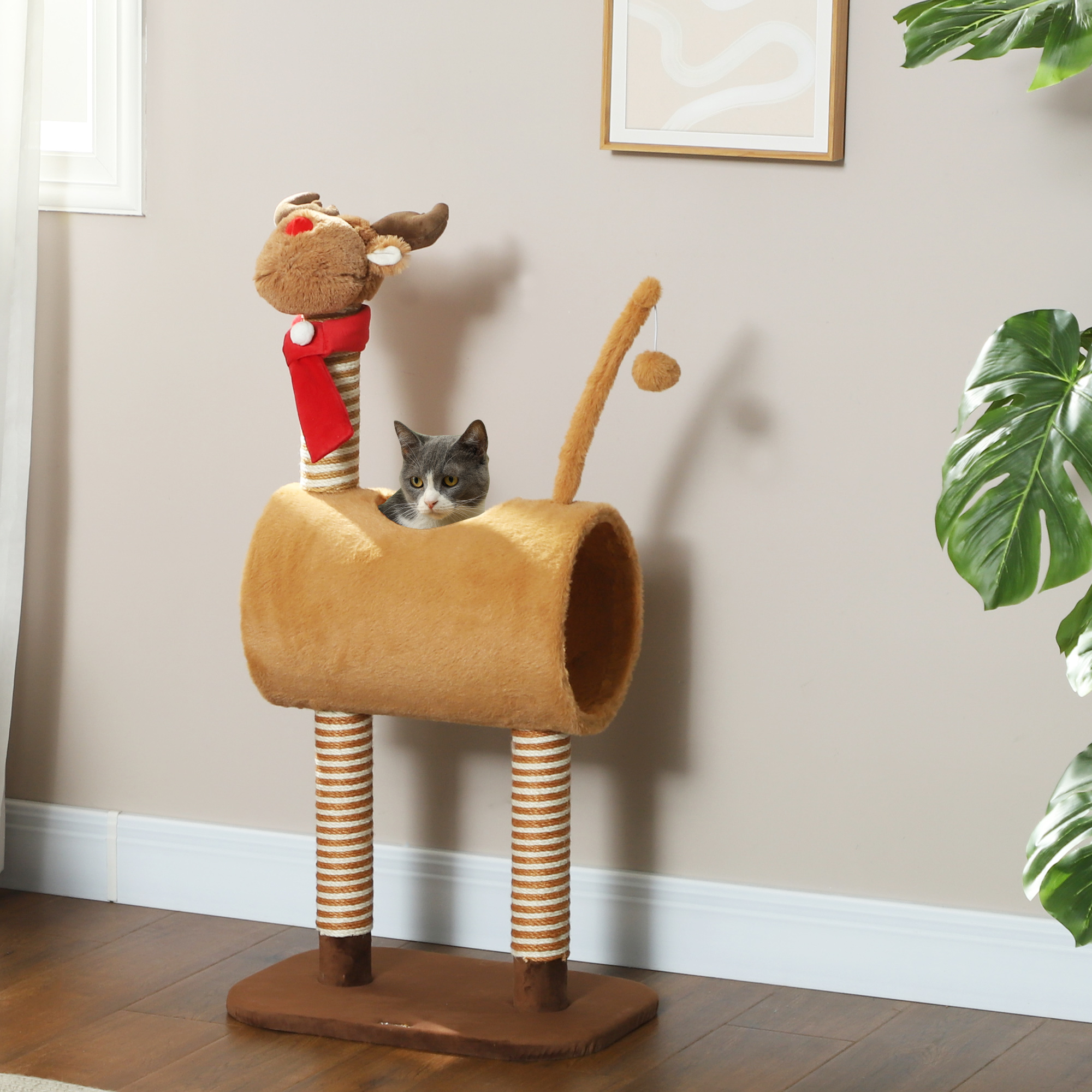 PawHut Cat Tree, 98cm Deer Themed Cat Tower for Indoor Cats and Kittens